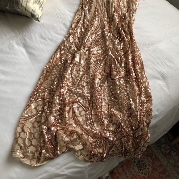 Sequins and Mesh Rose Gold Gown - Picture 11 of 16